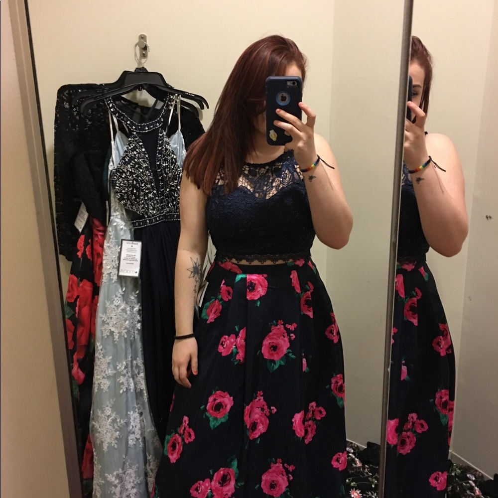 2 Piece Floral Prom Dress